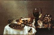 HEDA, Willem Claesz. Breakfast Table with Blackberry Pie sf oil on canvas